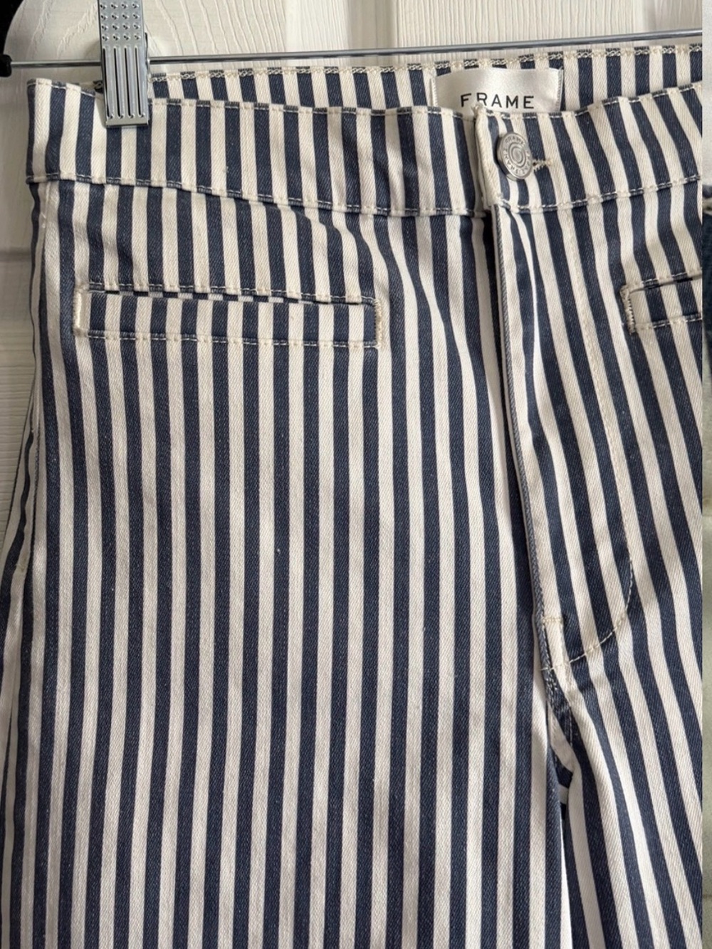 Frame Denim Blue and White Vertical-Stripe Wide-Leg Pants - Picture 7 of 8